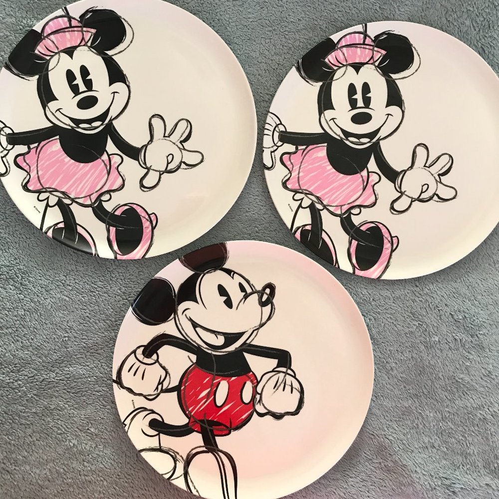 Zak! Designs set of 3 Melamine Minnie/Mickey Plates